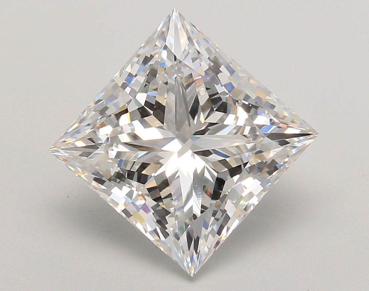 5.56 Carat Princess Shaped, Ideal Cut, E Color, VVS2 Clarity, IGI Certified Lab Grown Diamond