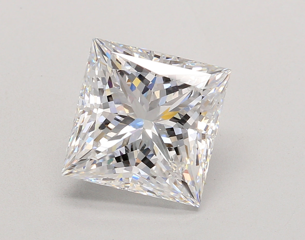 4.09 Carat Princess Shaped, Ideal Cut, D Color, VVS2 Clarity, IGI Certified Lab Grown Diamond