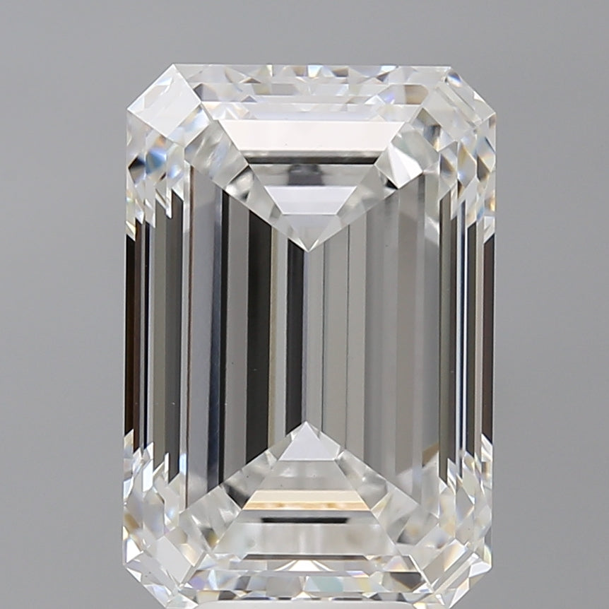 7.59 Carat Emerald Shaped, Ideal Cut, F Color, VVS2 Clarity, IGI Certified Lab Grown Diamond