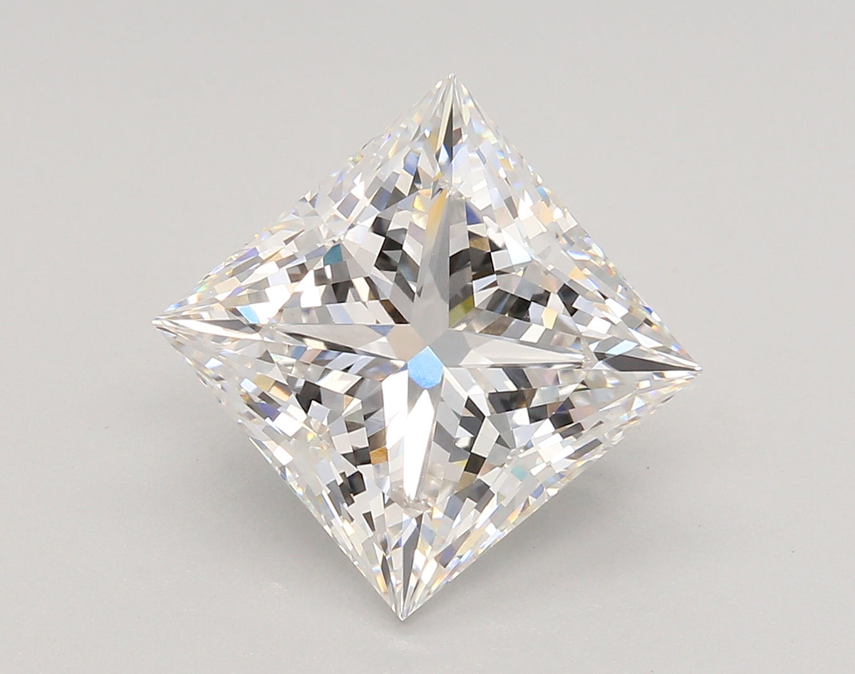 5.57 Carat Princess Shaped, Ideal Cut, E Color, VVS2 Clarity, IGI Certified Lab Grown Diamond