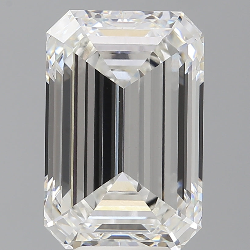 7.59 Carat Emerald Shaped, Ideal Cut, F Color, VVS2 Clarity, IGI Certified Lab Grown Diamond