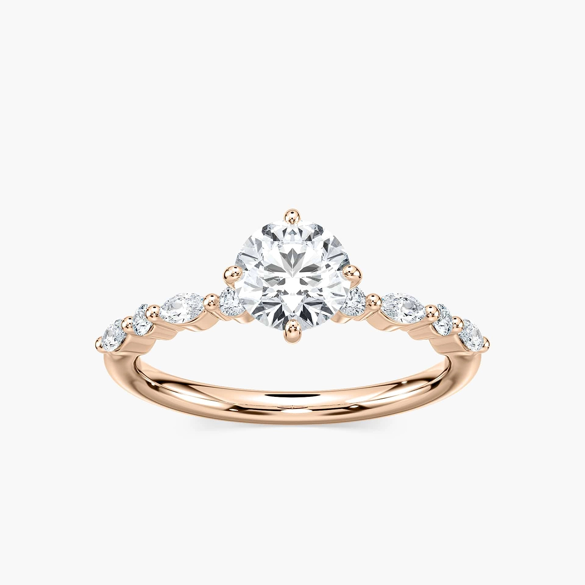 Summer Round Lab Grown Diamond Single Shared Prong Side Stone Engagement Ring