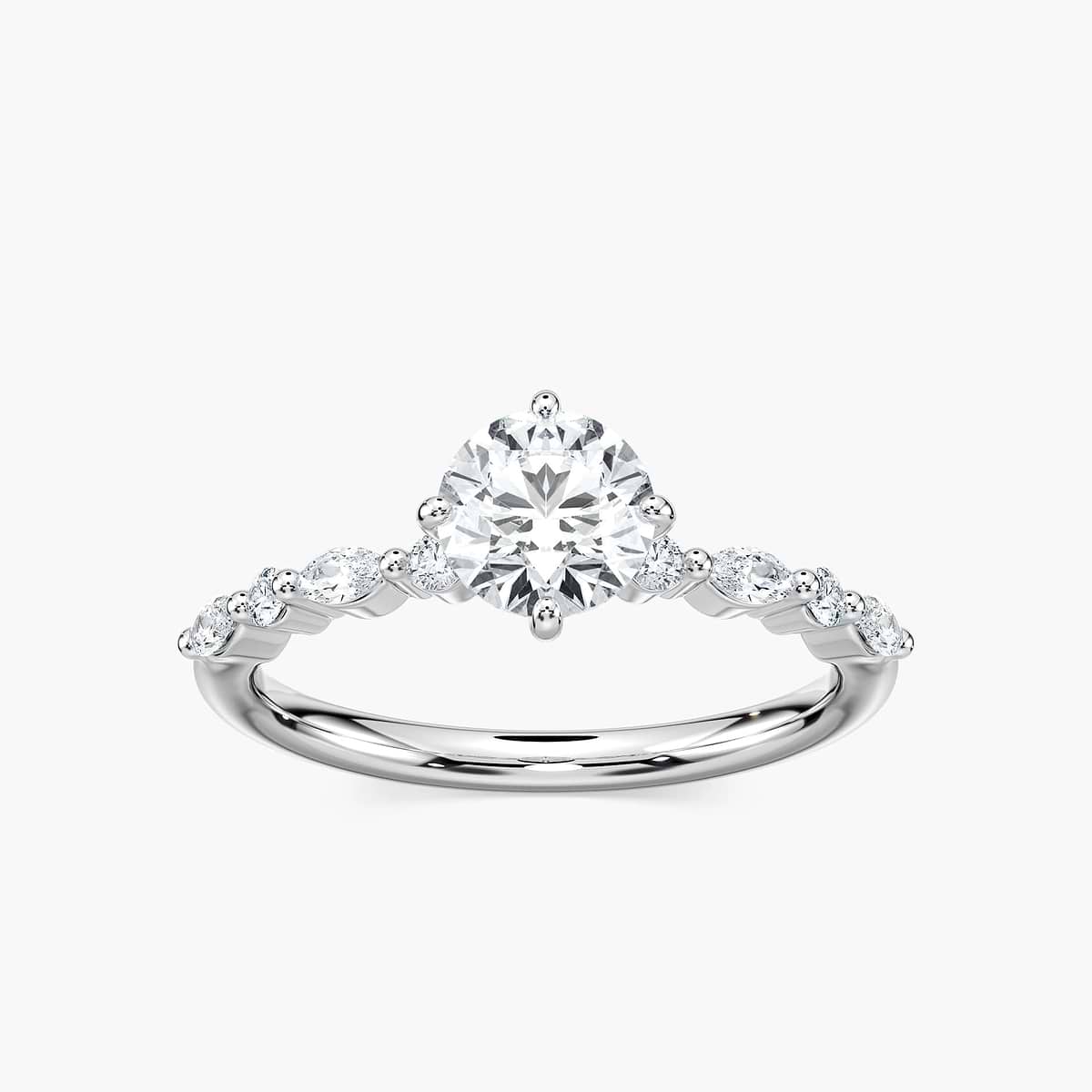 Summer Round Lab Grown Diamond Single Shared Prong Side Stone Engagement Ring