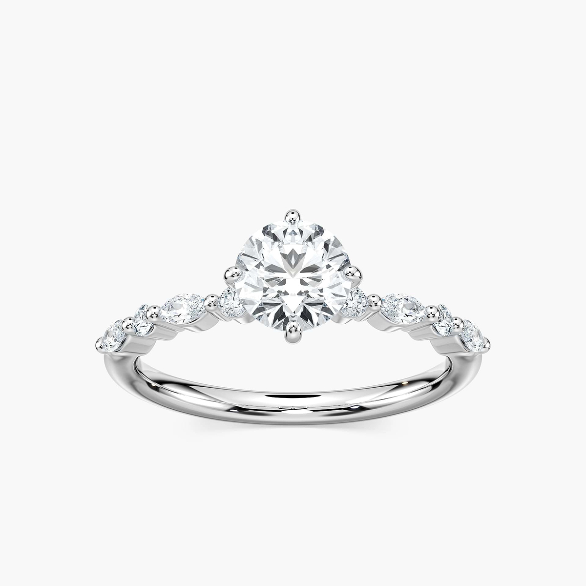Summer Round Lab Grown Diamond Single Shared Prong Side Stone Engagement Ring
