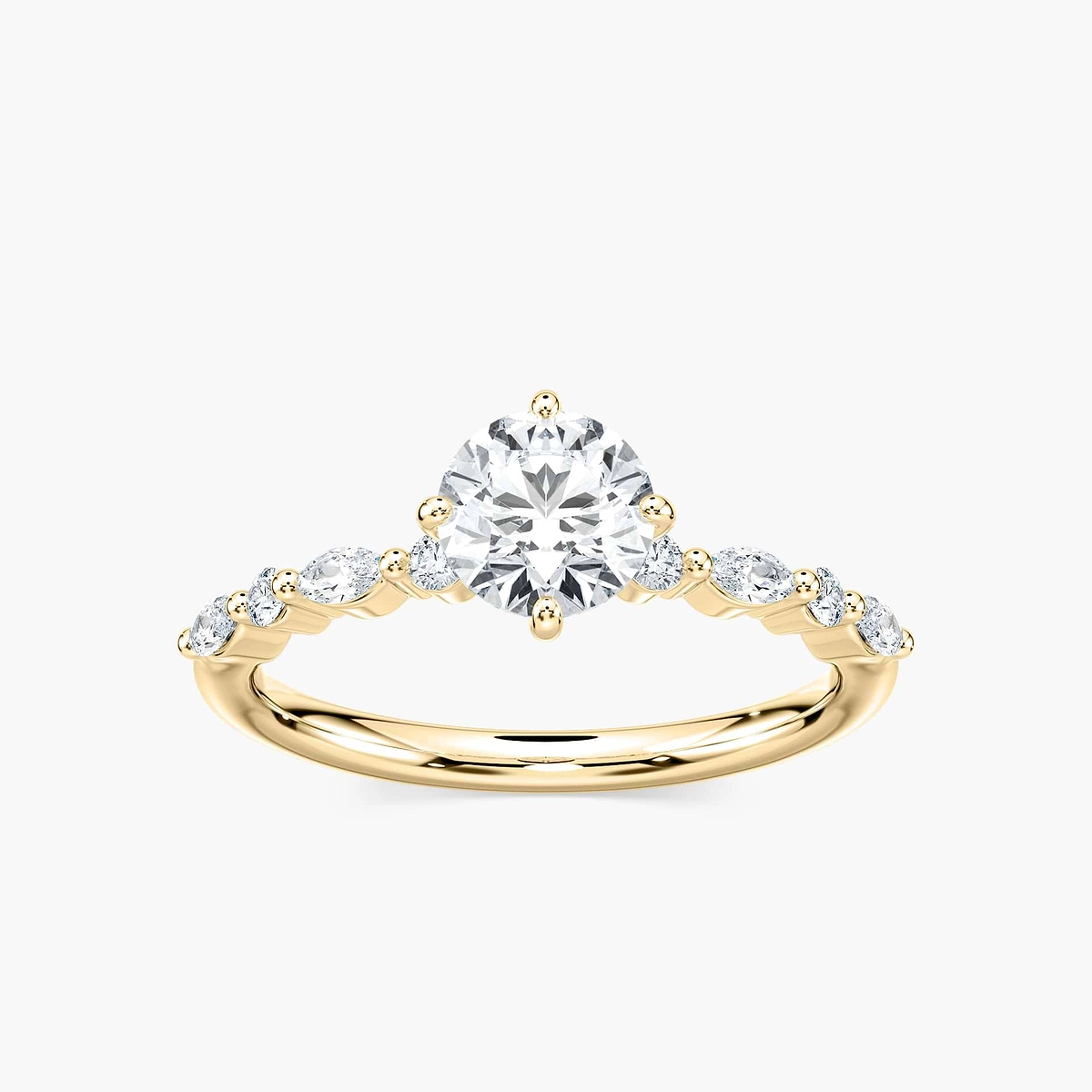 Summer Round Lab Grown Diamond Single Shared Prong Side Stone Engagement Ring