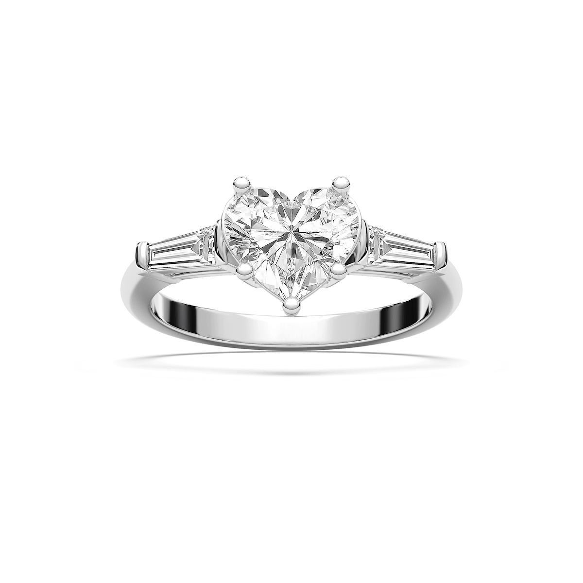 Briar Heart Lab Grown Diamond with Tapered Baguette Sides Three Stone Engagement Ring
