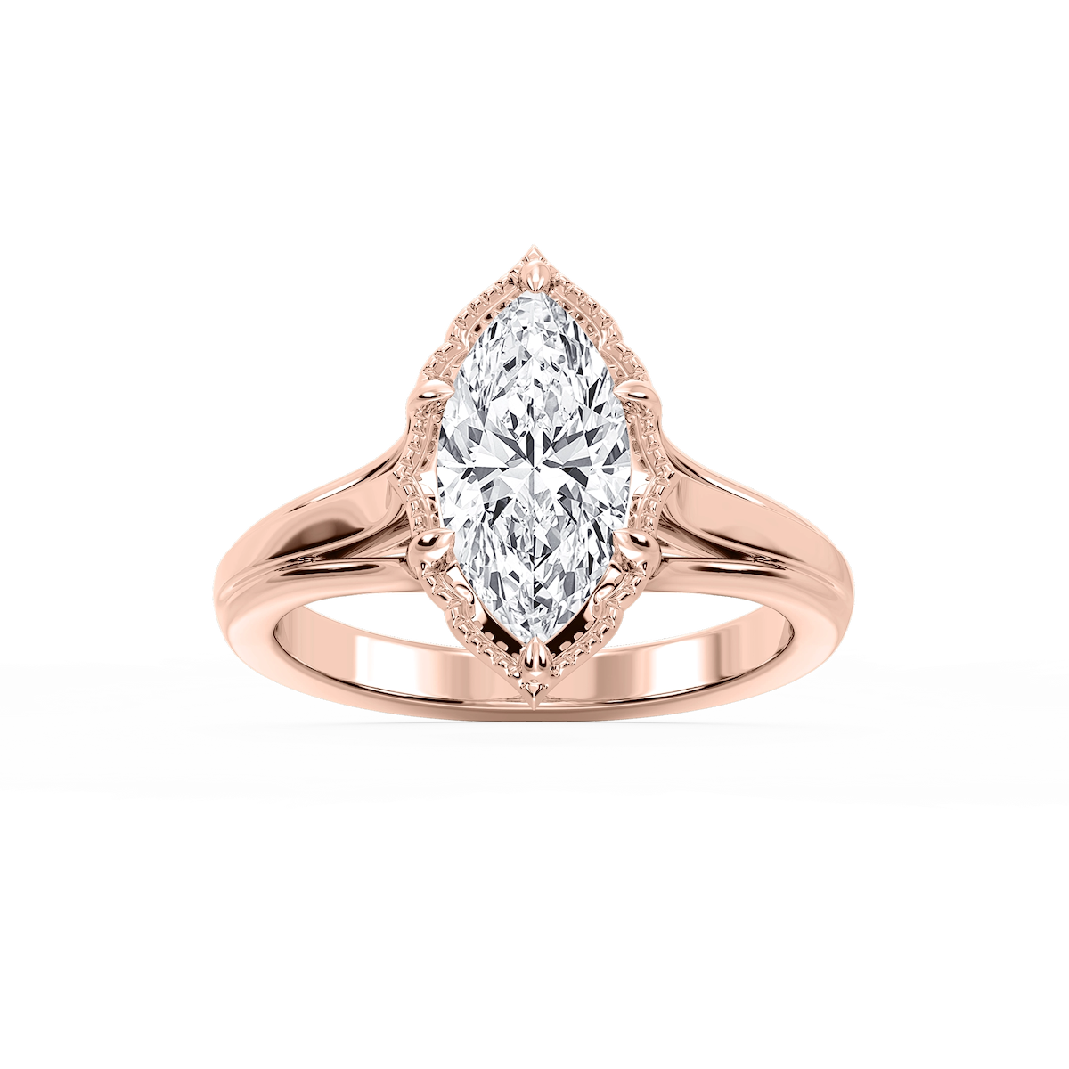 Tabitha Marquise Lab Grown Diamond Six Prong Catherdral Side Stone Engagement Ring