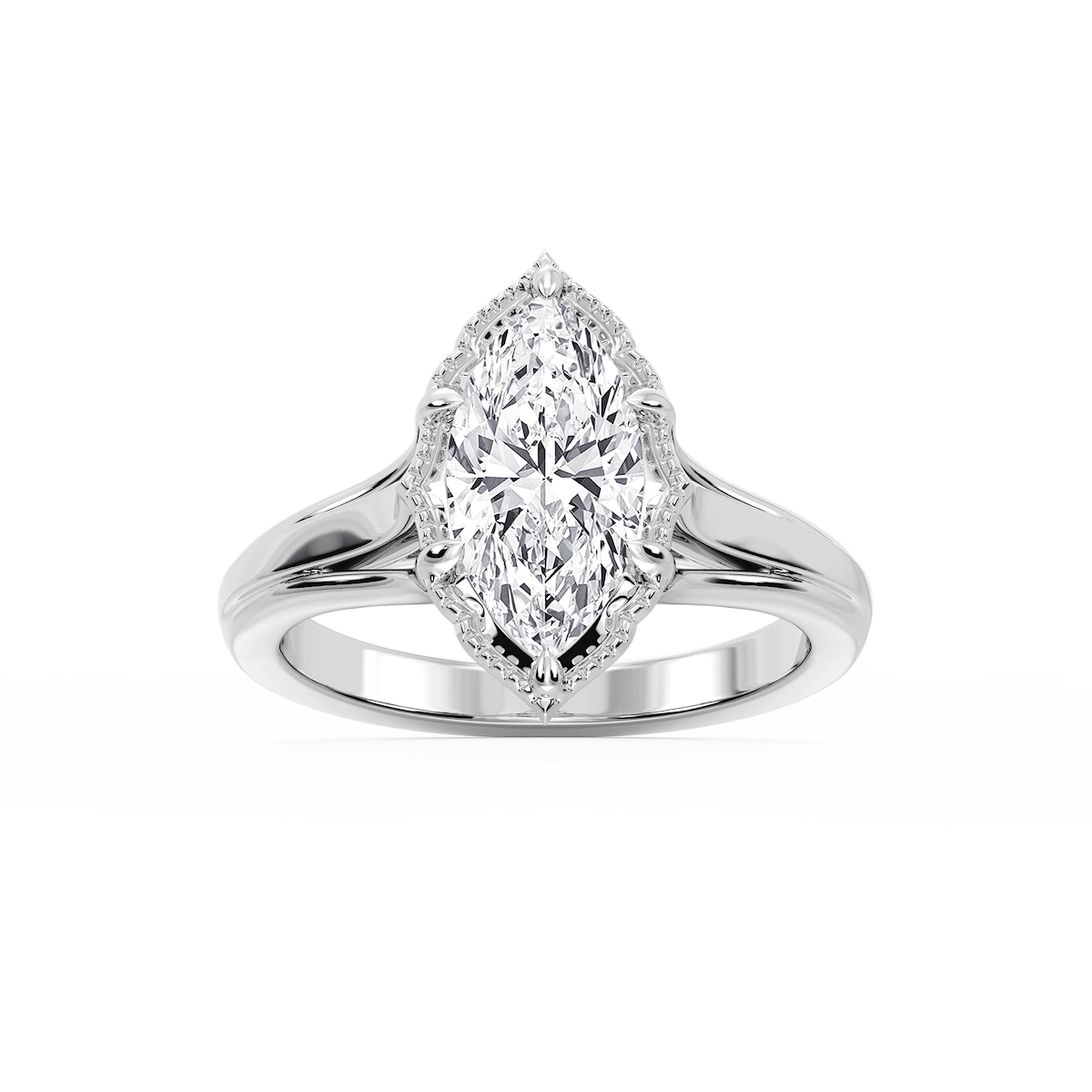 Tabitha Marquise Lab Grown Diamond Six Prong Catherdral Side Stone Engagement Ring