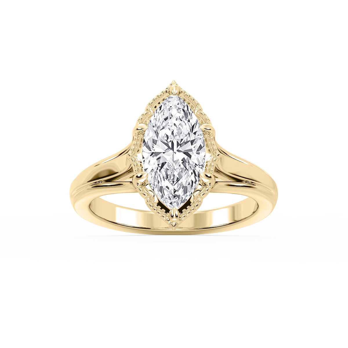 Tabitha Marquise Lab Grown Diamond Six Prong Catherdral Side Stone Engagement Ring