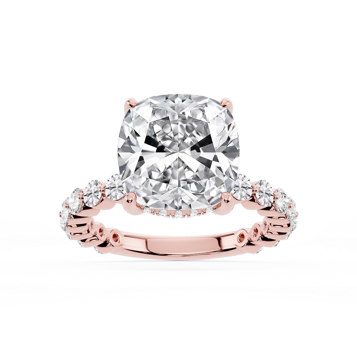 Tamara Cushion Lab Grown Diamond Single Shared Prong Hidden Halo Engagement Ring