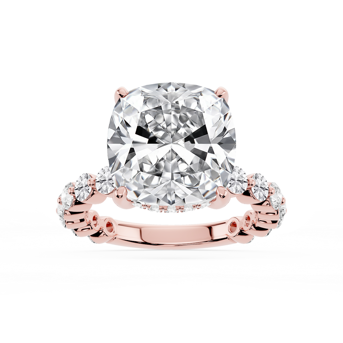Tamara Cushion Lab Grown Diamond Single Shared Prong Hidden Halo Engagement Ring