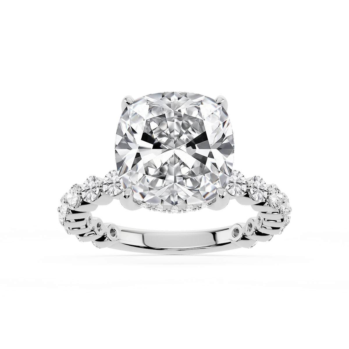 Tamara Cushion Lab Grown Diamond Single Shared Prong Hidden Halo Engagement Ring