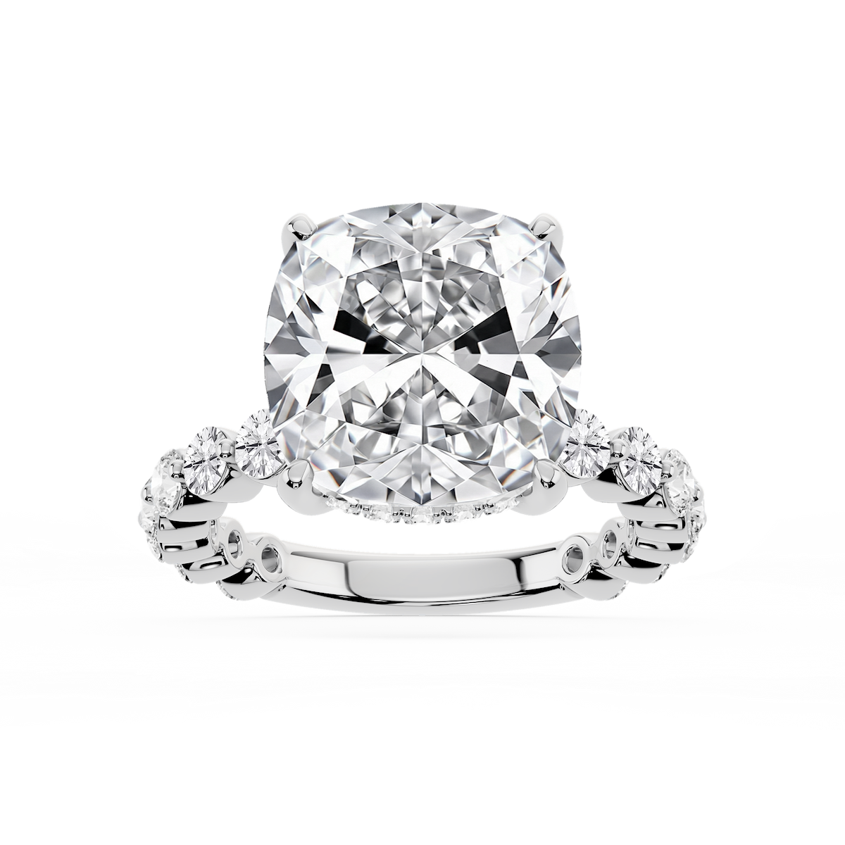 Tamara Cushion Lab Grown Diamond Single Shared Prong Hidden Halo Engagement Ring