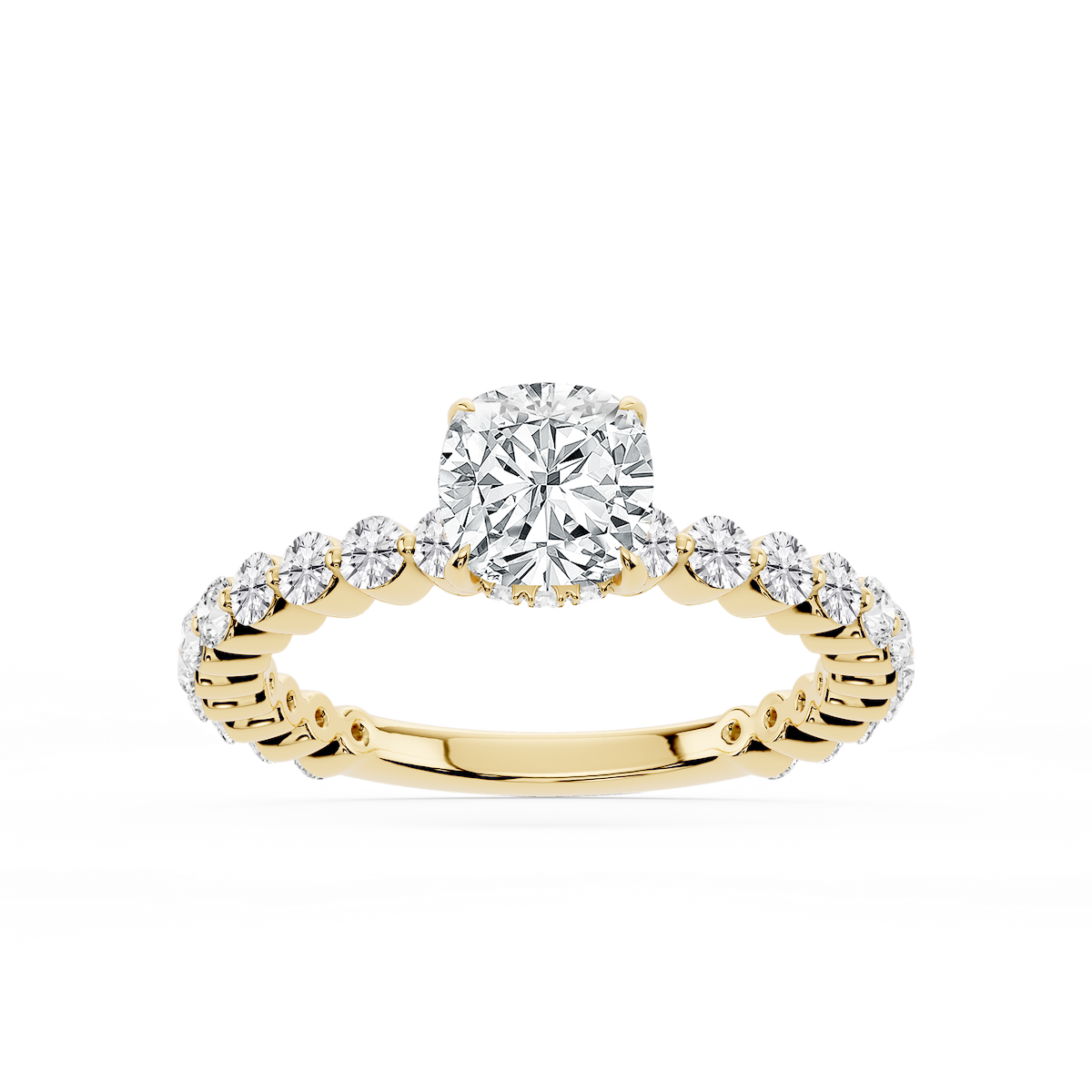 Tamara Cushion Lab Grown Diamond Single Shared Prong Hidden Halo Engagement Ring