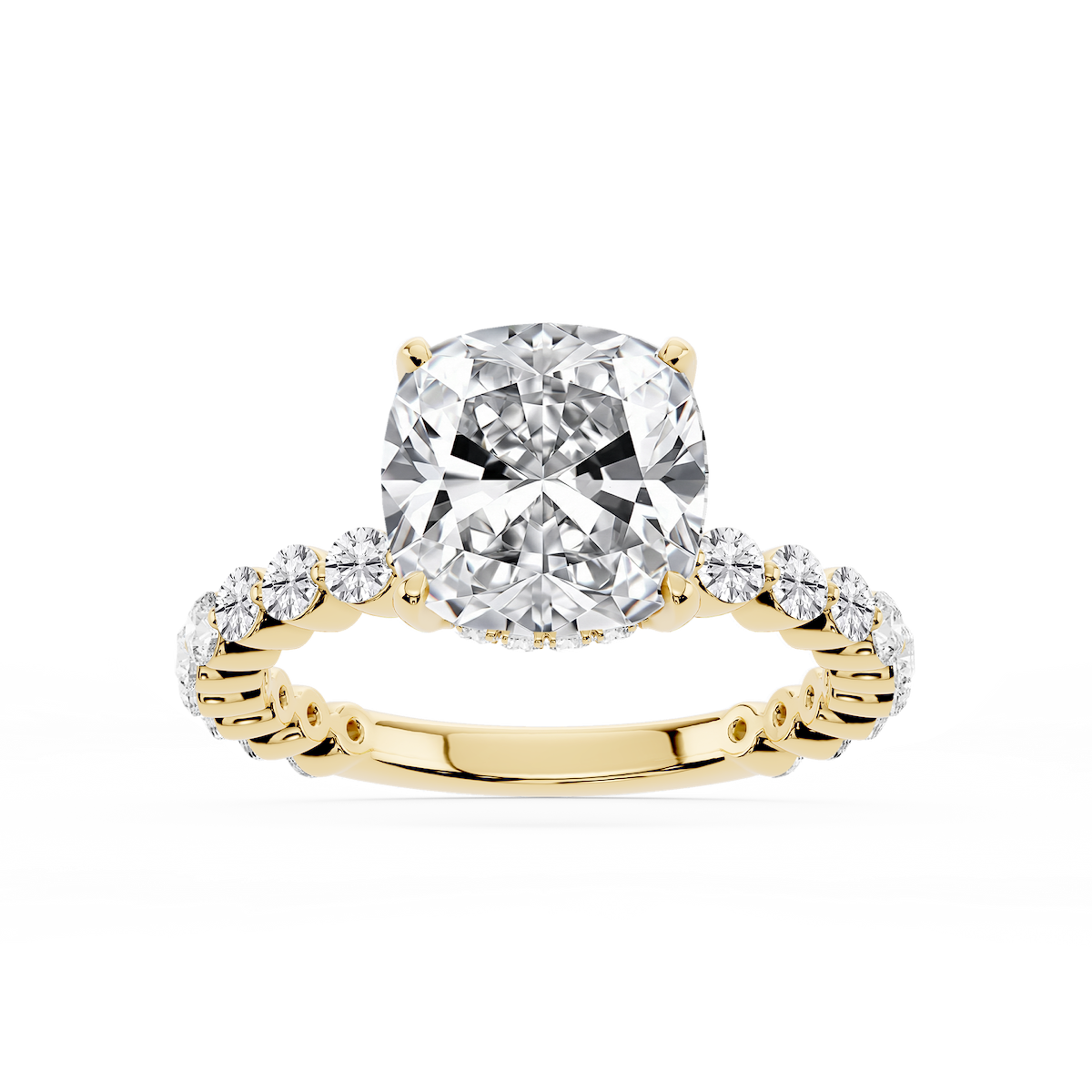 Tamara Cushion Lab Grown Diamond Single Shared Prong Hidden Halo Engagement Ring