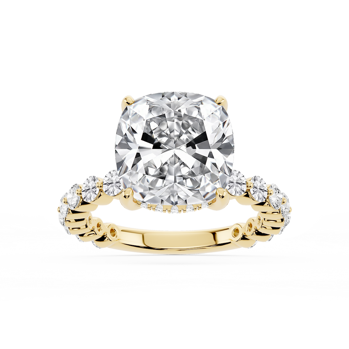 Tamara Cushion Lab Grown Diamond Single Shared Prong Hidden Halo Engagement Ring