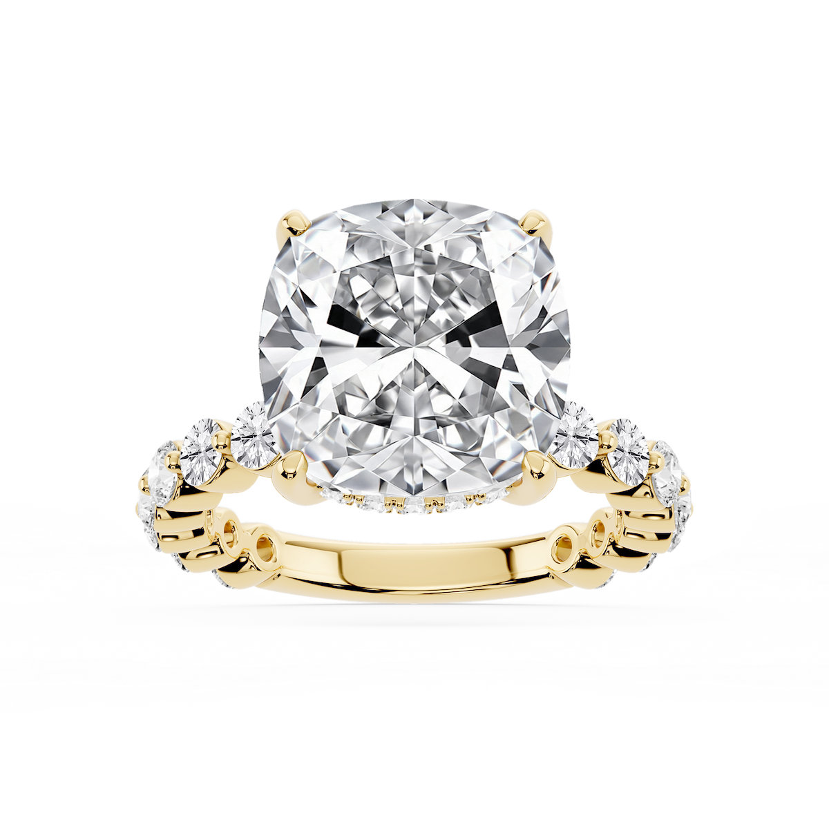 Tamara Cushion Lab Grown Diamond Single Shared Prong Hidden Halo Engagement Ring