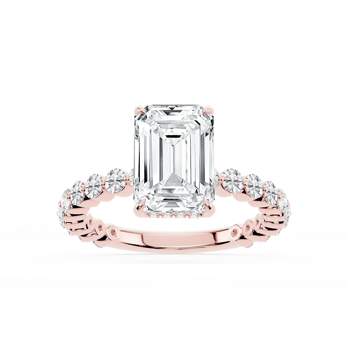 Tamara Emerald Lab Grown Diamond Single Shared Prong Hidden Halo Engagement Ring