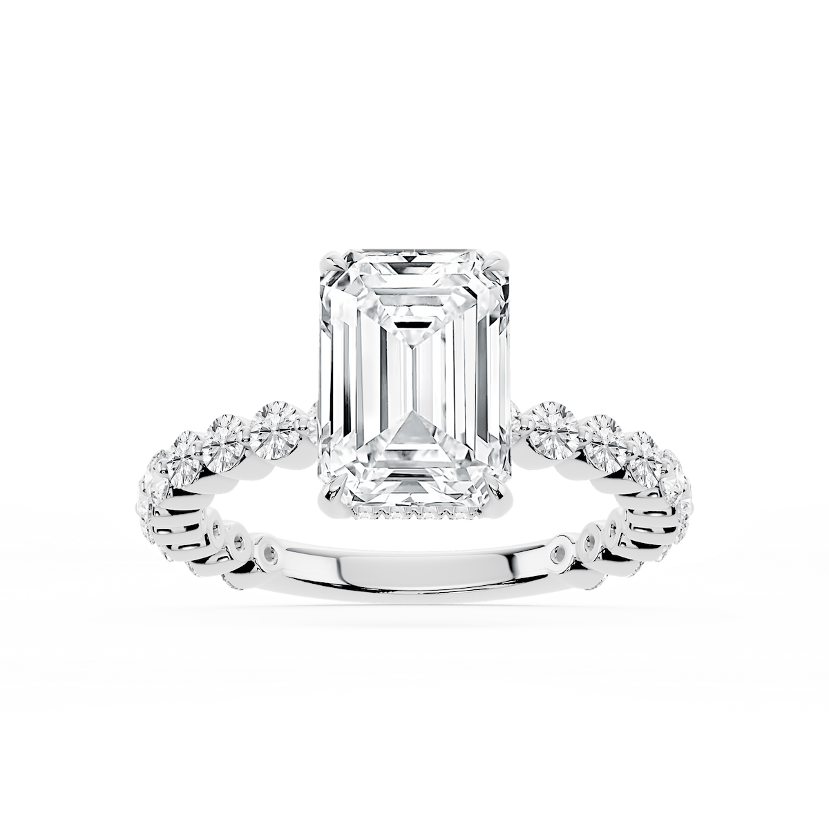 Tamara Emerald Lab Grown Diamond Single Shared Prong Hidden Halo Engagement Ring