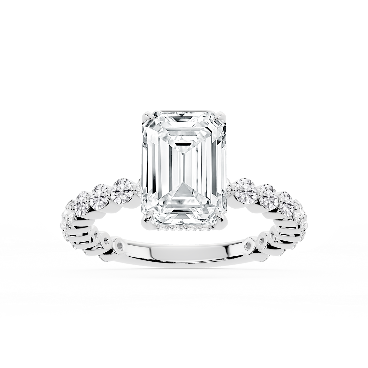 Tamara Emerald Lab Grown Diamond Single Shared Prong Hidden Halo Engagement Ring