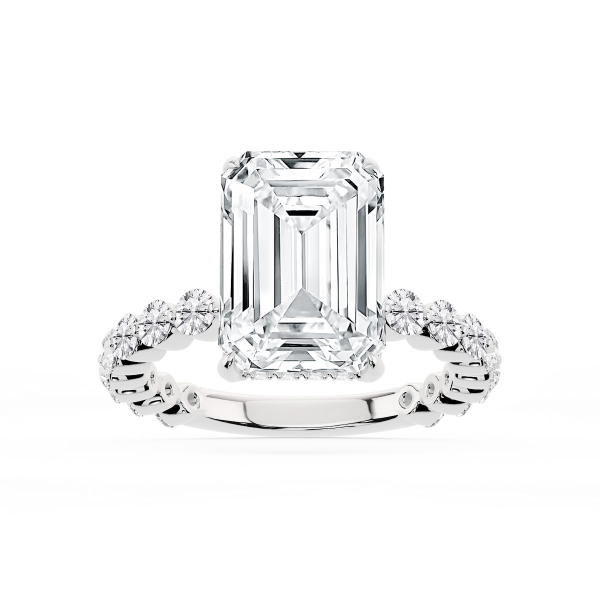 Tamara Emerald Lab Grown Diamond Single Shared Prong Hidden Halo Engagement Ring