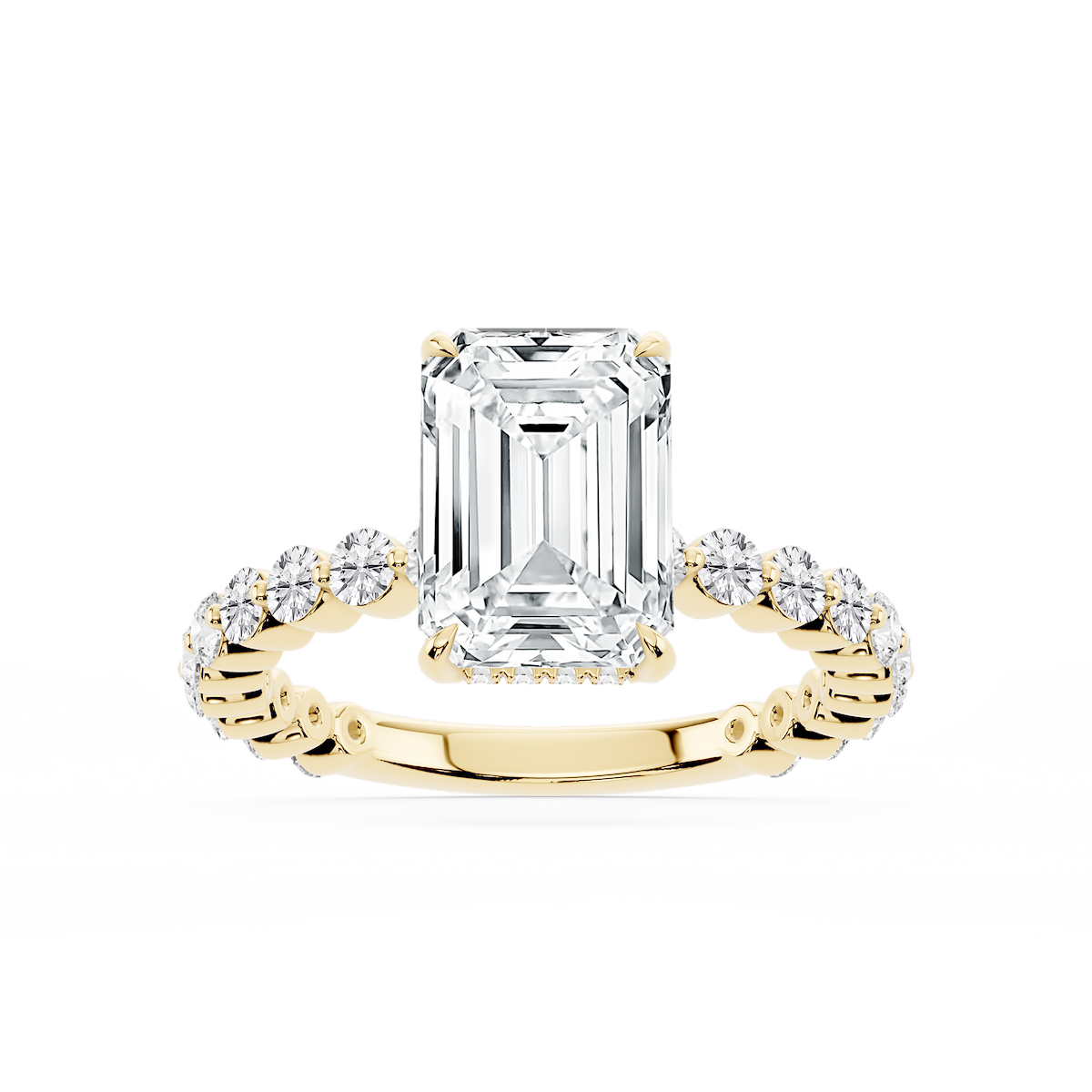Tamara Emerald Lab Grown Diamond Single Shared Prong Hidden Halo Engagement Ring