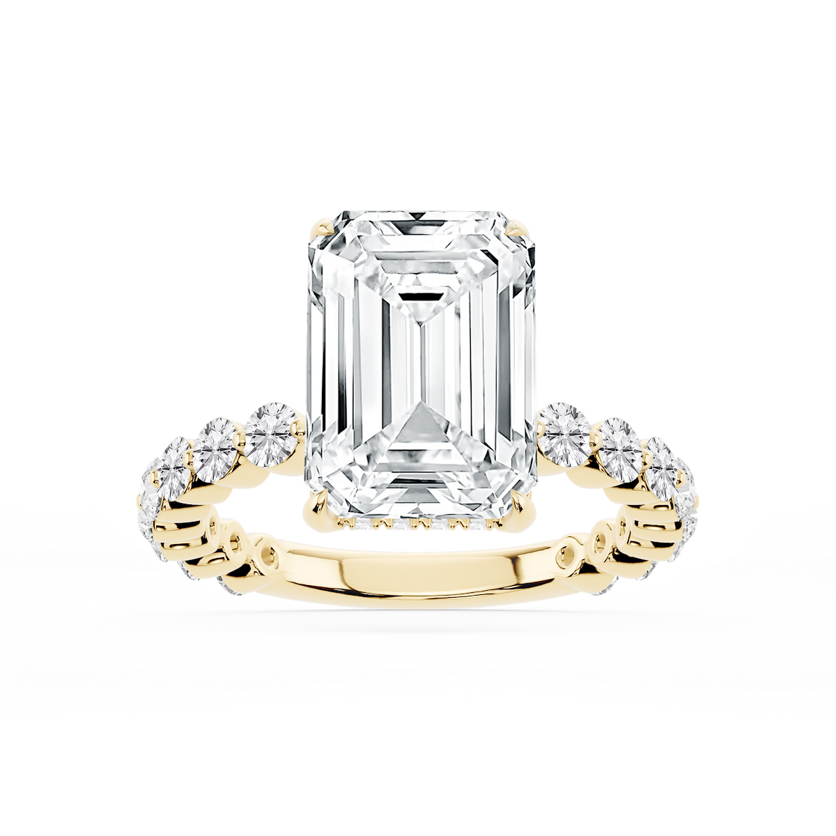 Tamara Emerald Lab Grown Diamond Single Shared Prong Hidden Halo Engagement Ring