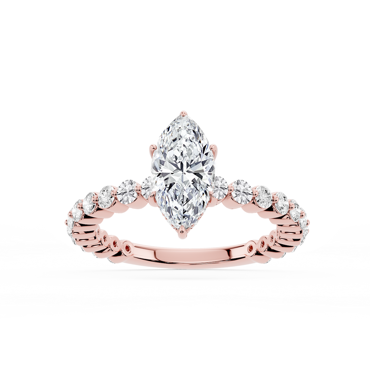 Tamara Marquise Lab Grown Diamond Single Shared Prong Hidden Halo Engagement Ring