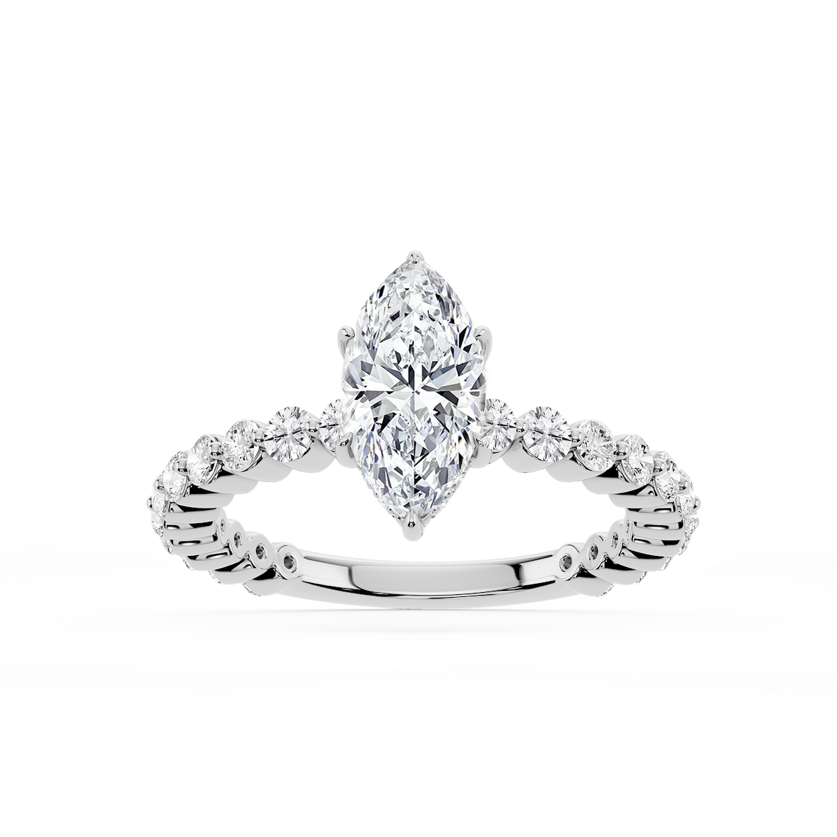 Tamara Marquise Lab Grown Diamond Single Shared Prong Hidden Halo Engagement Ring