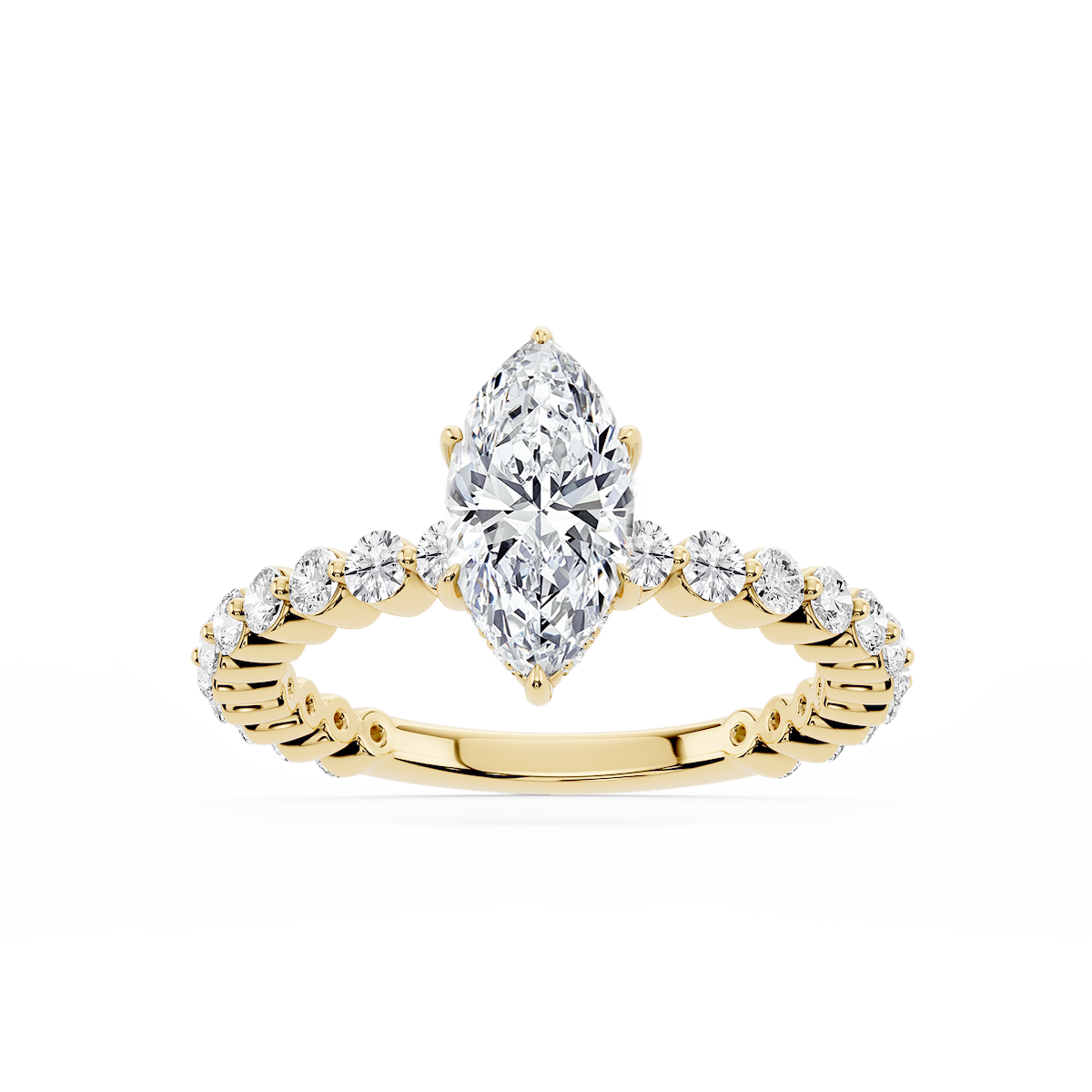 Tamara Marquise Lab Grown Diamond Single Shared Prong Hidden Halo Engagement Ring