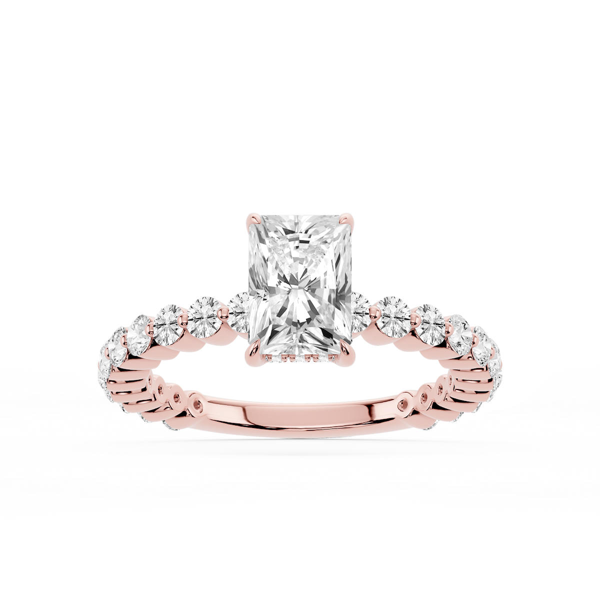 Tamara Radiant Lab Grown Diamond Single Shared Prong Hidden Halo Engagement Ring