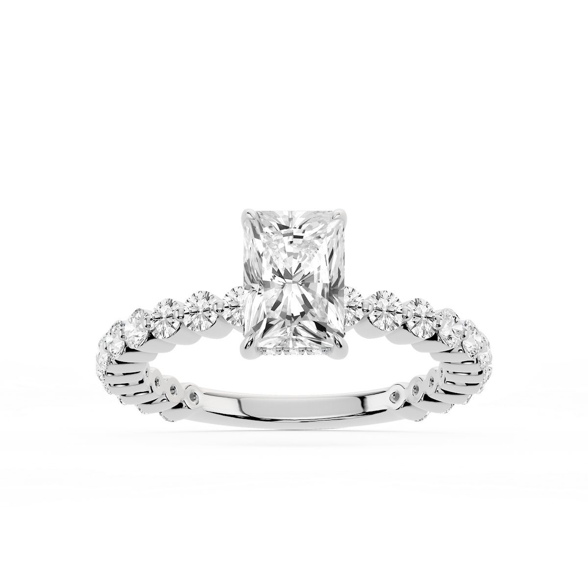 Tamara Radiant Lab Grown Diamond Single Shared Prong Hidden Halo Engagement Ring
