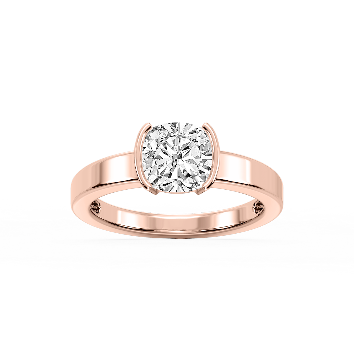 Teagan Cushion Lab Grown Diamond Half Bezel Solitaire Engagement Ring