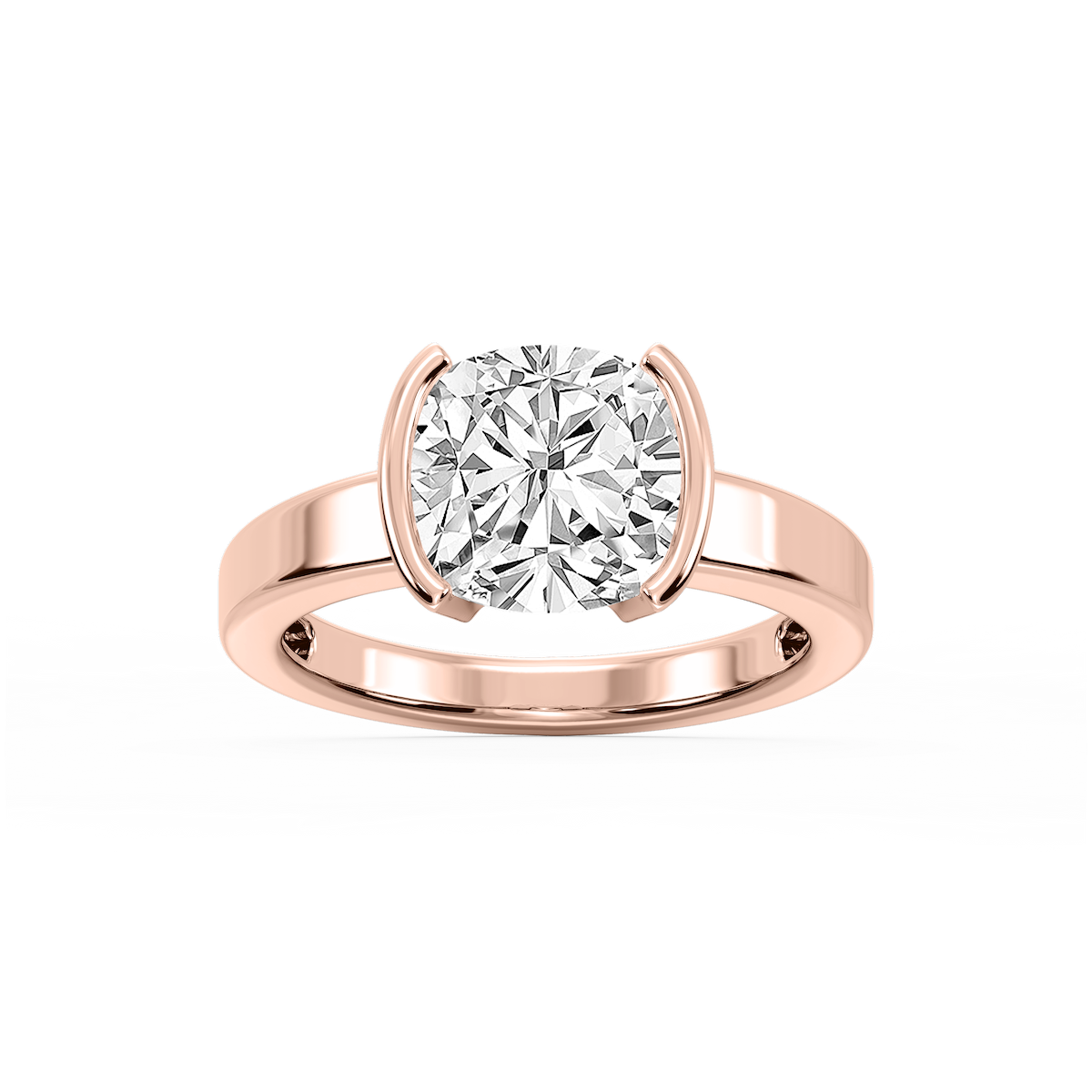 Teagan Cushion Lab Grown Diamond Half Bezel Solitaire Engagement Ring