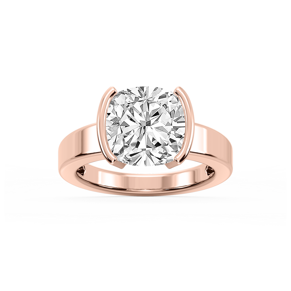 Teagan Cushion Lab Grown Diamond Half Bezel Solitaire Engagement Ring