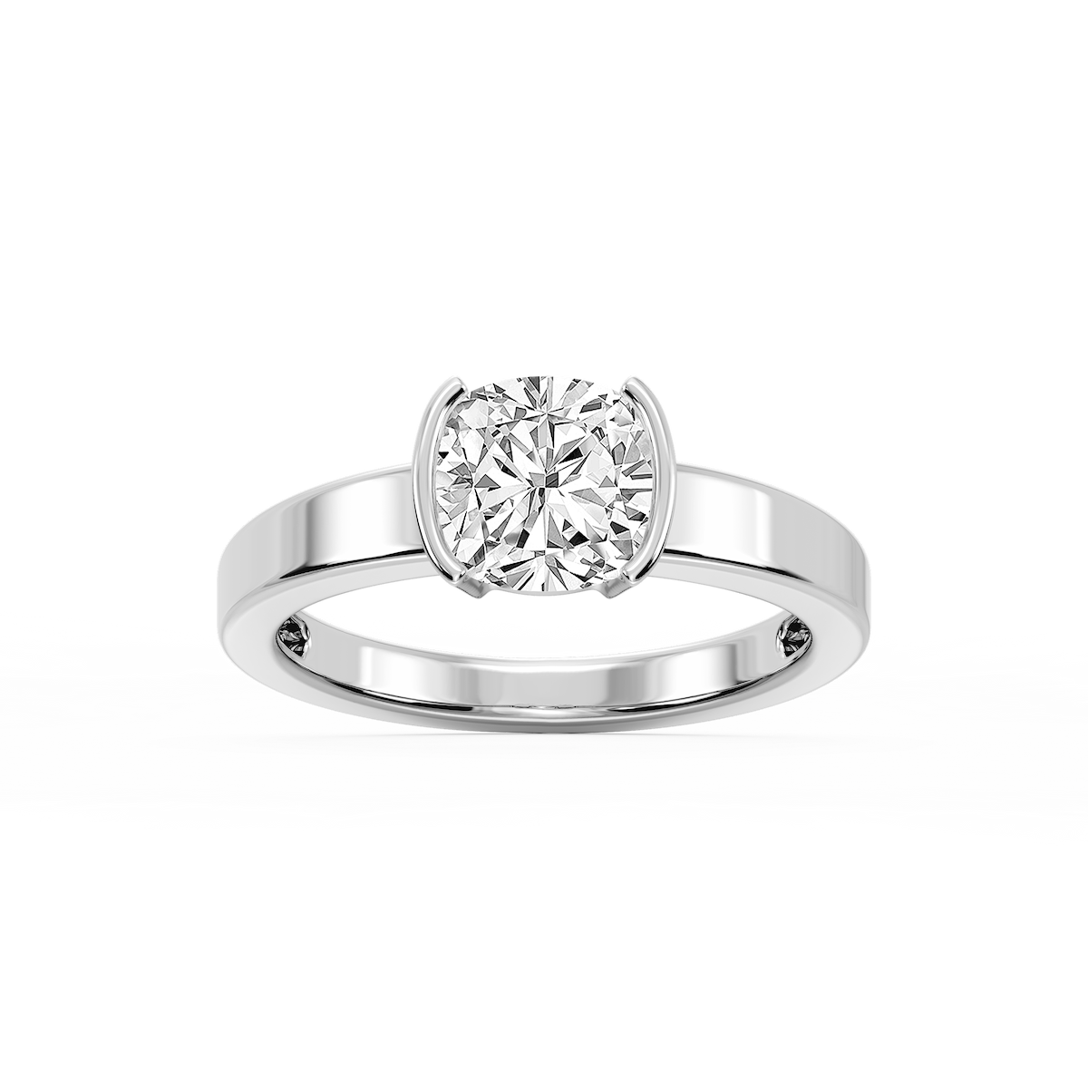 Teagan Cushion Lab Grown Diamond Half Bezel Solitaire Engagement Ring