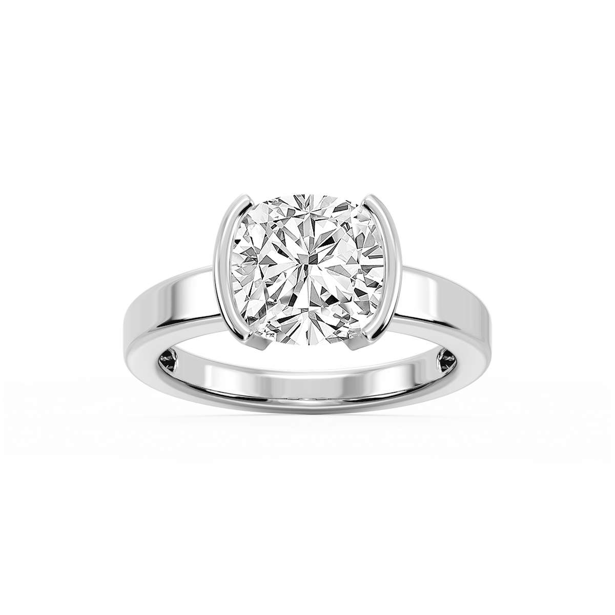 Teagan Cushion Lab Grown Diamond Half Bezel Solitaire Engagement Ring
