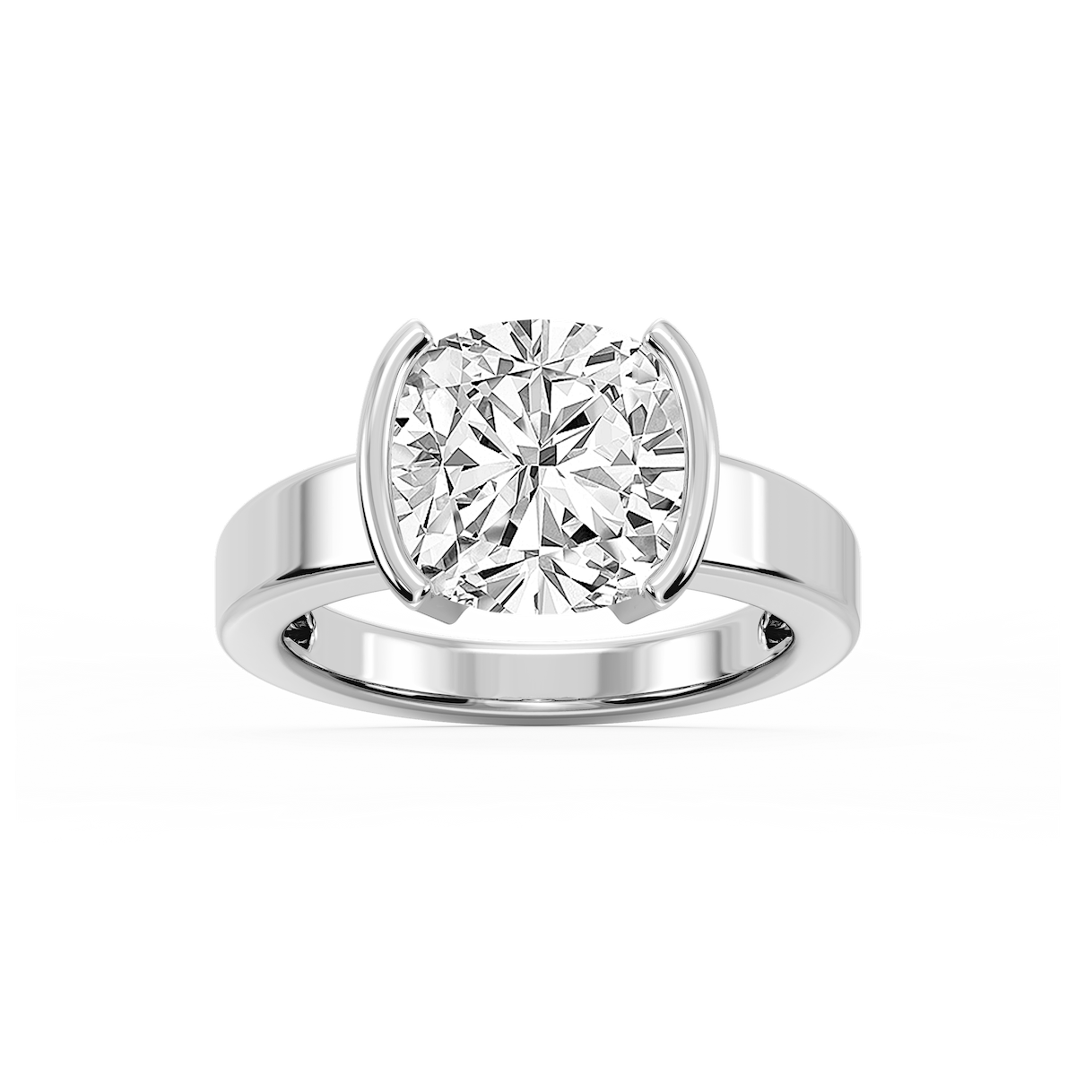 Teagan Cushion Lab Grown Diamond Half Bezel Solitaire Engagement Ring