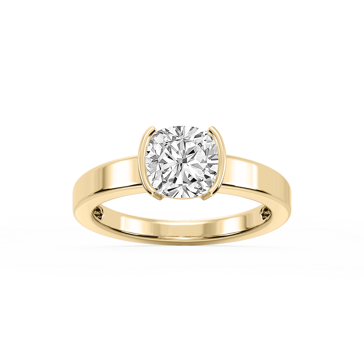 Teagan Cushion Lab Grown Diamond Half Bezel Solitaire Engagement Ring