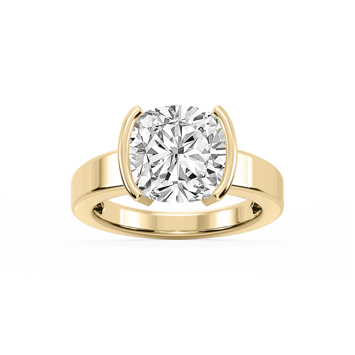 Teagan Cushion Lab Grown Diamond Half Bezel Solitaire Engagement Ring
