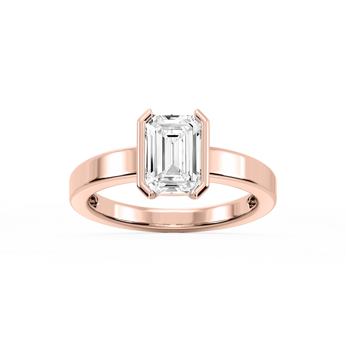 Teagan Emerald Lab Grown Diamond Half Bezel Solitaire Engagement Ring
