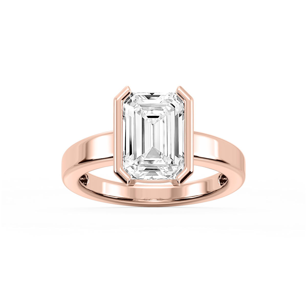 Teagan Emerald Lab Grown Diamond Half Bezel Solitaire Engagement Ring