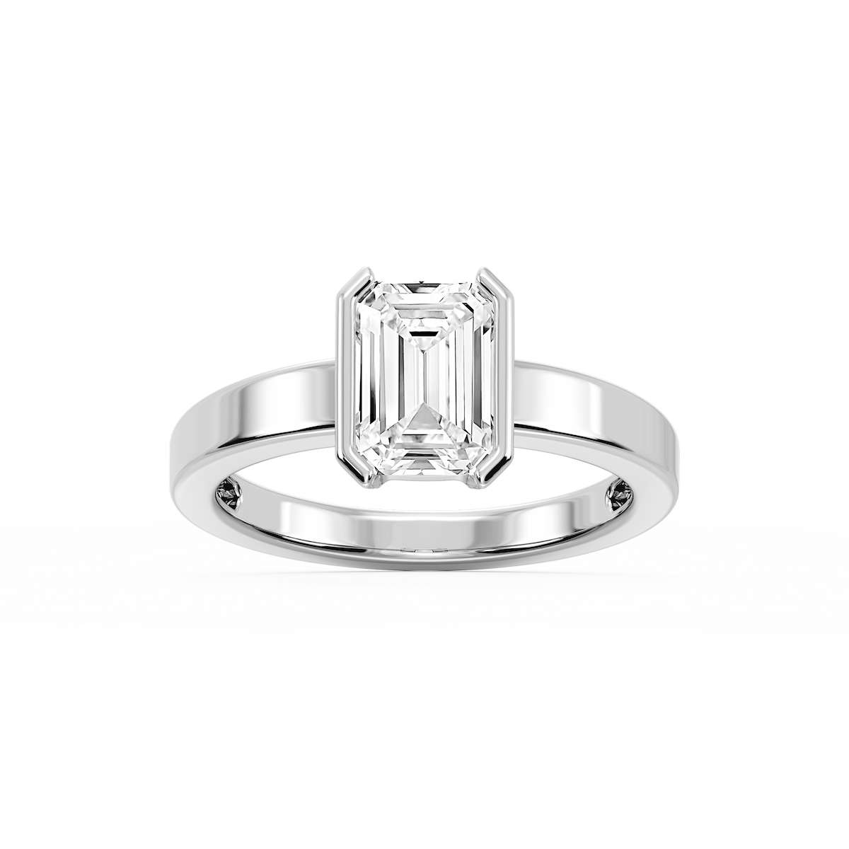 Teagan Emerald Lab Grown Diamond Half Bezel Solitaire Engagement Ring