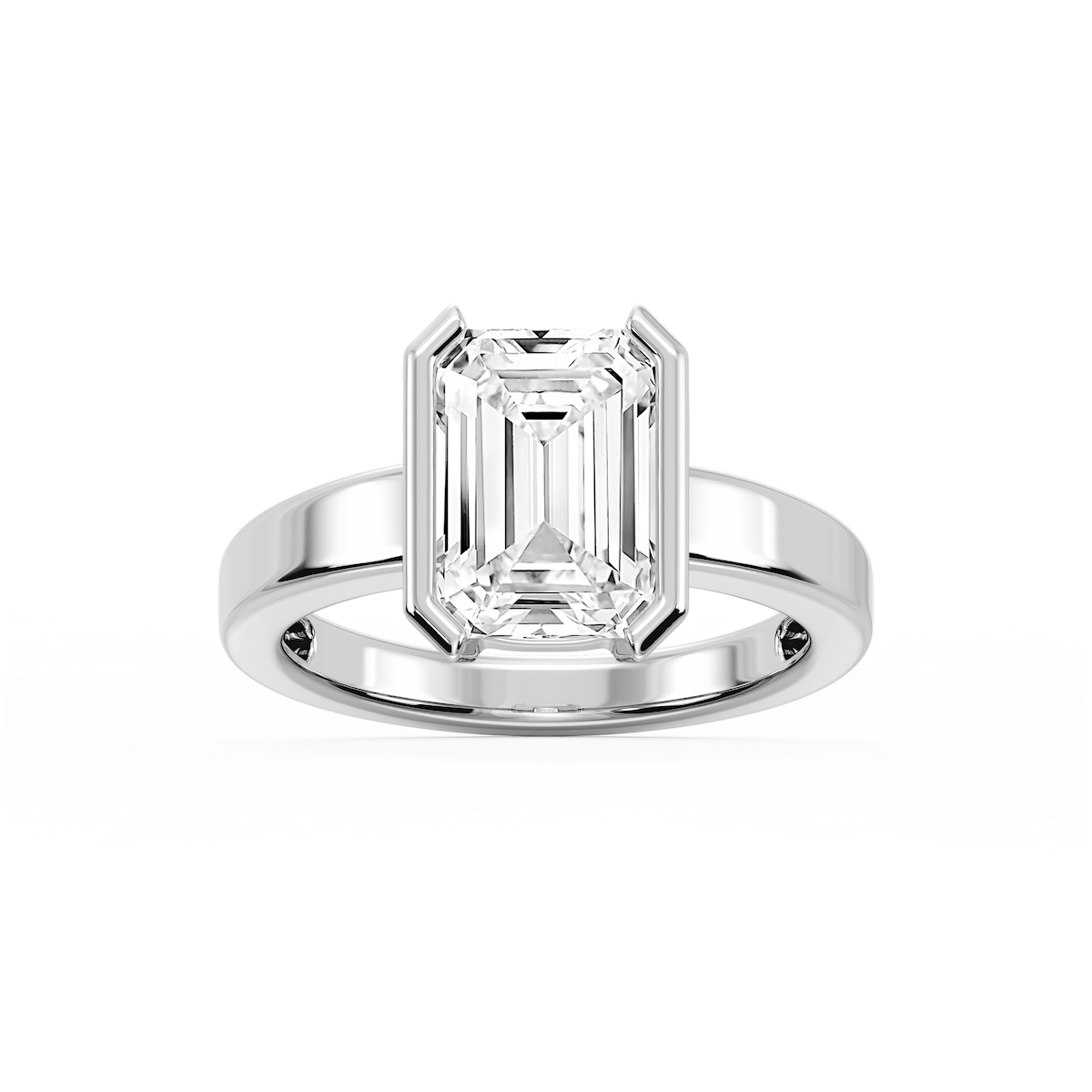 Teagan Emerald Lab Grown Diamond Half Bezel Solitaire Engagement Ring