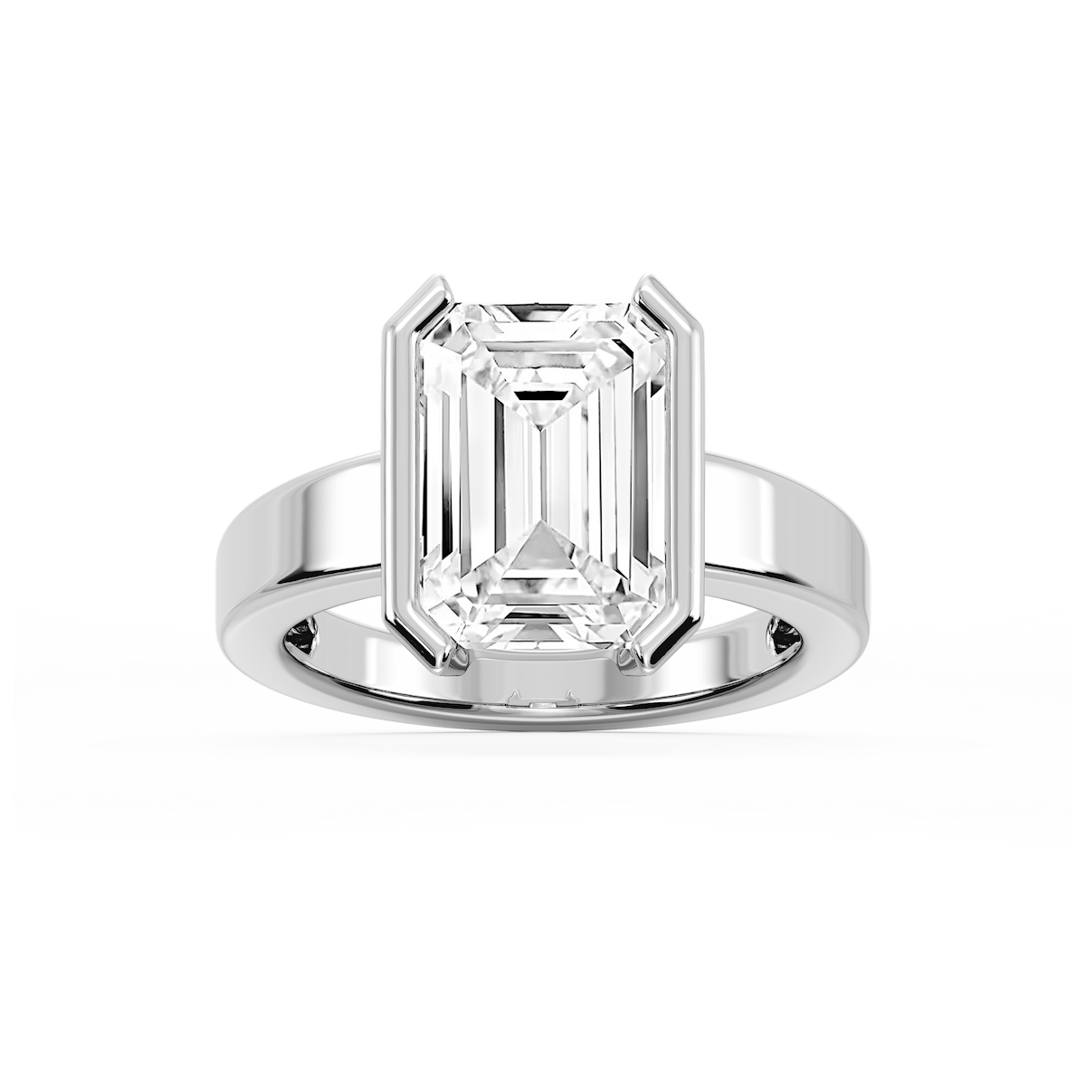 Teagan Emerald Lab Grown Diamond Half Bezel Solitaire Engagement Ring