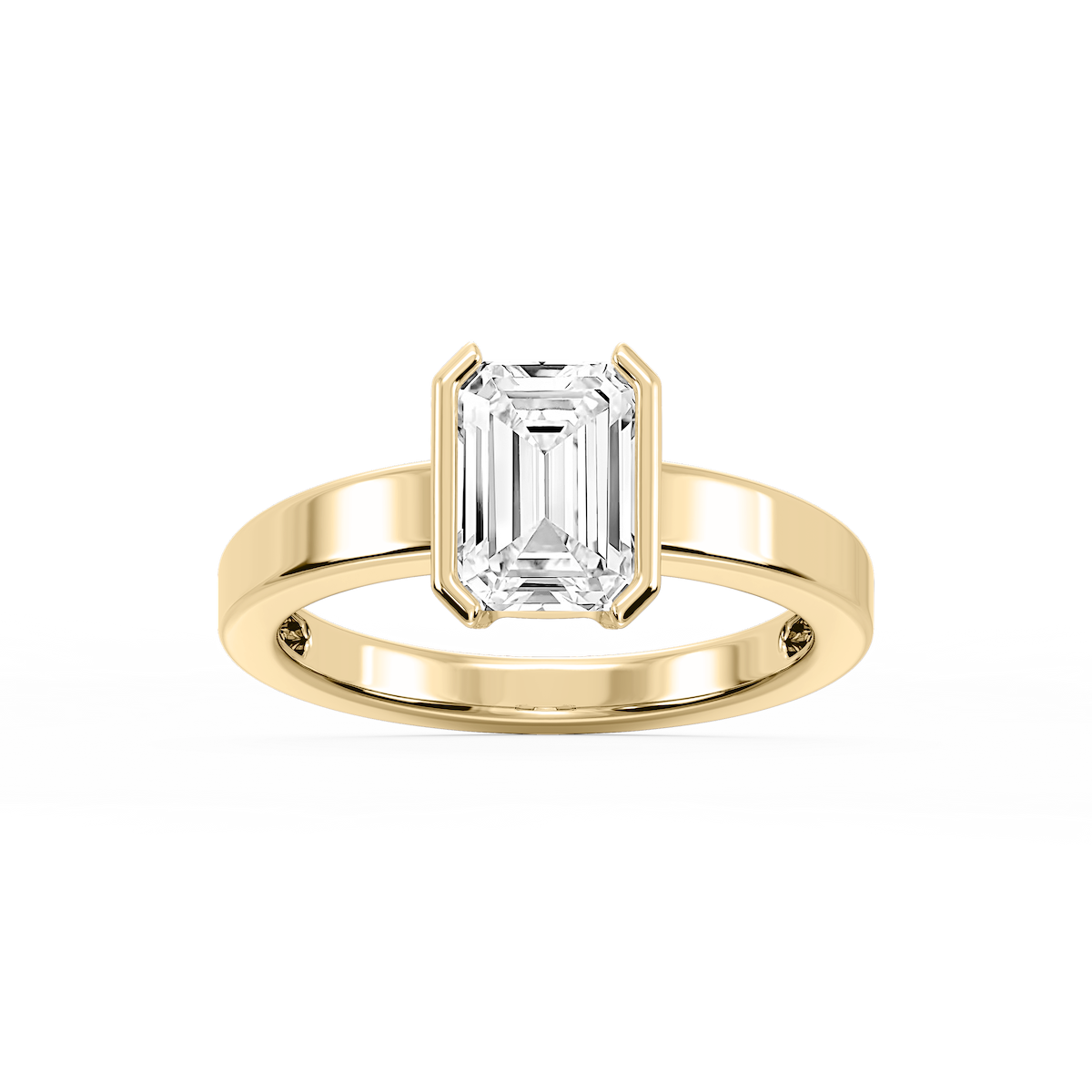 Teagan Emerald Lab Grown Diamond Half Bezel Solitaire Engagement Ring