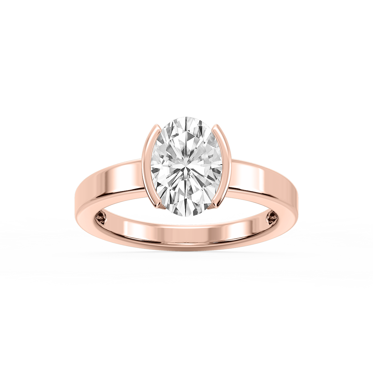 Teagan Oval Lab Grown Diamond Half Bezel Solitaire Engagement Ring
