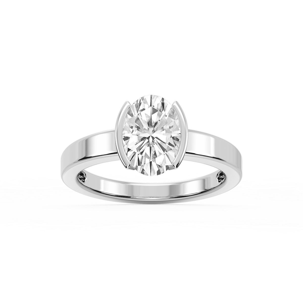 Teagan Oval Lab Grown Diamond Half Bezel Solitaire Engagement Ring