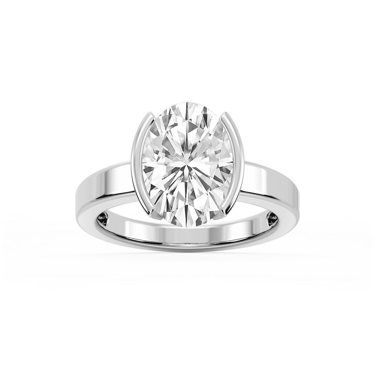Teagan Oval Lab Grown Diamond Half Bezel Solitaire Engagement Ring