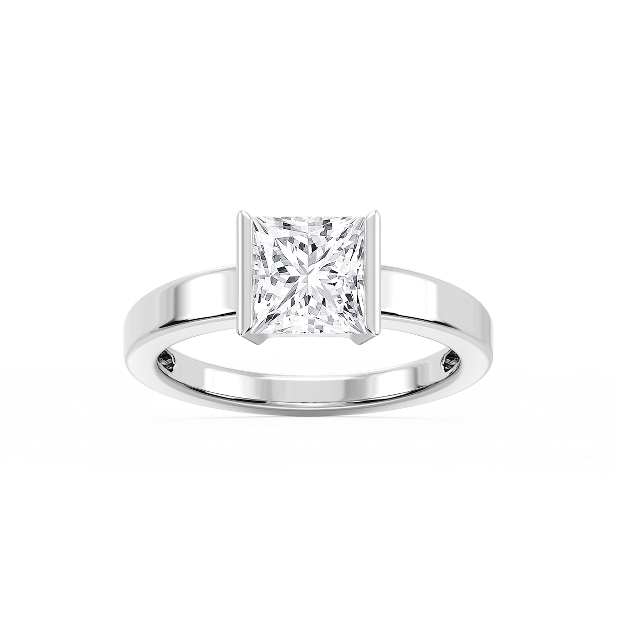 Teagan Princess Lab Grown Diamond Half Bezel Solitaire Engagement Ring